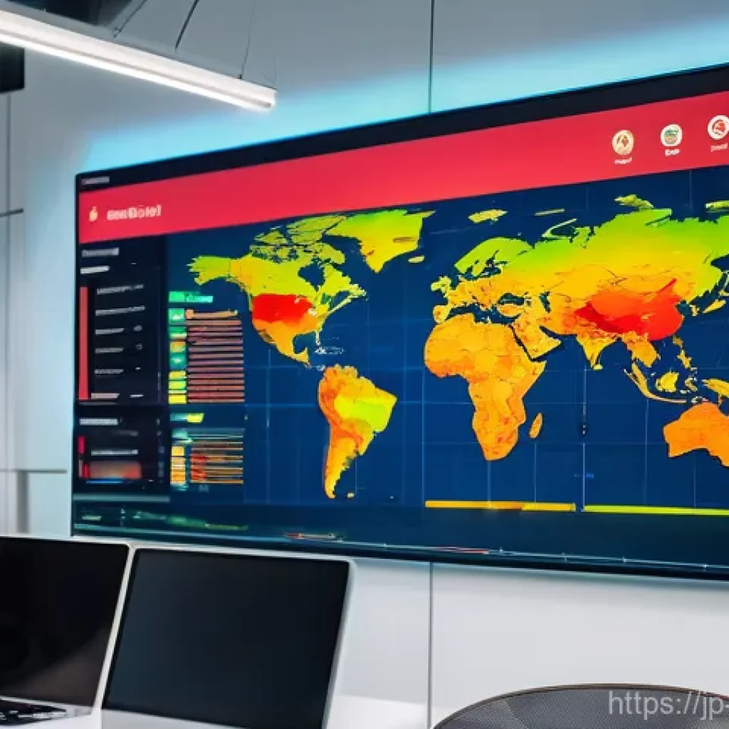 위험관리 프로세스 개선 사례 - A sleek, futuristic real-time risk dashboard, displayed on a large holographic screen in a modern, o...