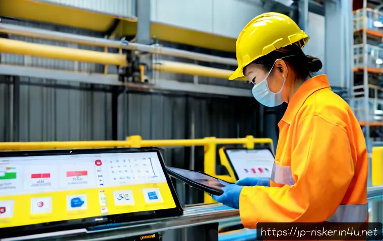 위험관리기술자의 윤리와 직업정신 - Photorealistic Japanese risk management technician in clean safety attire and hard hat, carefully in...