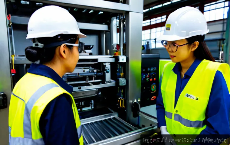 위험평가 기술 이론과 실제 - Photorealistic workplace risk assessment scene, Japanese industrial safety engineer in a clean facto...